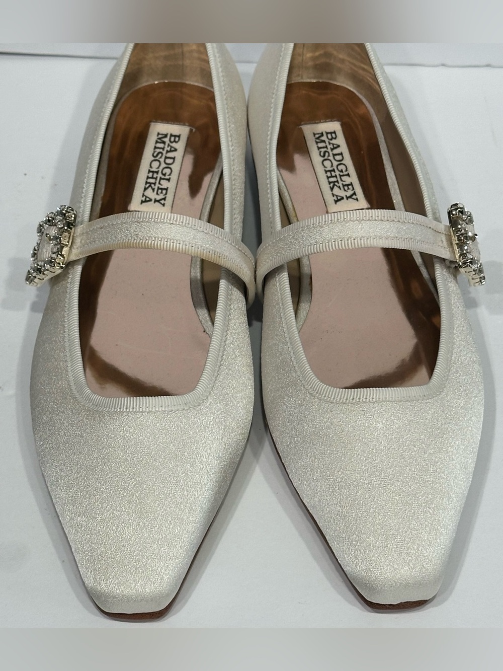 Brystol Glitter Mary Jane Ballerina Flats by Badgley Mischka Women's Sz 6 Ivory - Picture 11 of 13